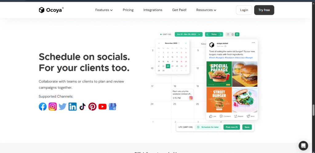 Screenshot of Ocoya’s content calendar view